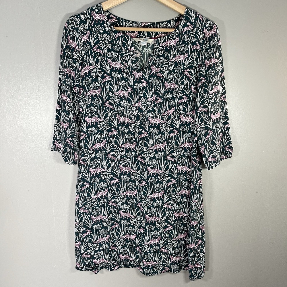 Boden Fox and Rabbit Floral‎ Print Midi Dress Cottagecore Whimsical Size 6P